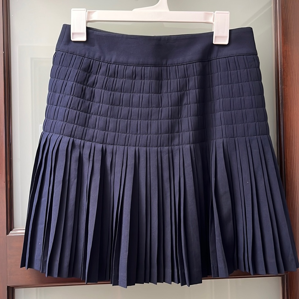 J Crew Navy Pleated Mini Skirt Size 2